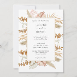 Neutral Palm and Pampas Flower Decor Wedding Einladung