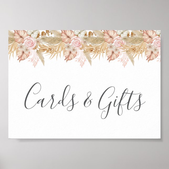 Neutral Palm and Pampas Flower Decor Wedding Poster (Vorne)