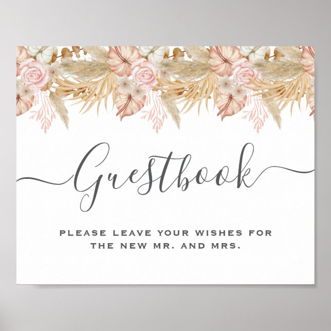 Neutral Palm and Pampas Flower Decor Wedding Poster (Vorne)