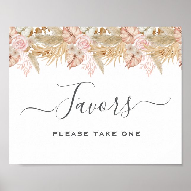 Neutral Palm and Pampas Flower Decor Wedding Poster (Vorne)