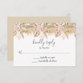 Neutral Palm and Pampas Flower Decor Wedding RSVP Karte