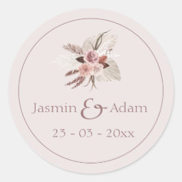 Neutral Pampas Floral Boho Wedding Runder Aufkleber