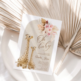 Neutral Pampas Grass Giraffe Baby Shower Einladung
