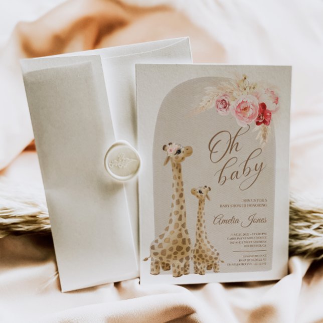 Neutral Pampas Grass Giraffe Baby Shower Invitati Einladung (Von Creator hochgeladen)