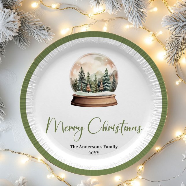 Neutral Pastel Christmas Family Name Holiday Plate Pappteller (Neutral Pastel Christmas Family Name Holiday Plates)