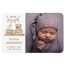 Neutral Photo Birth Announcement | Boho Teddy Bear Magnet