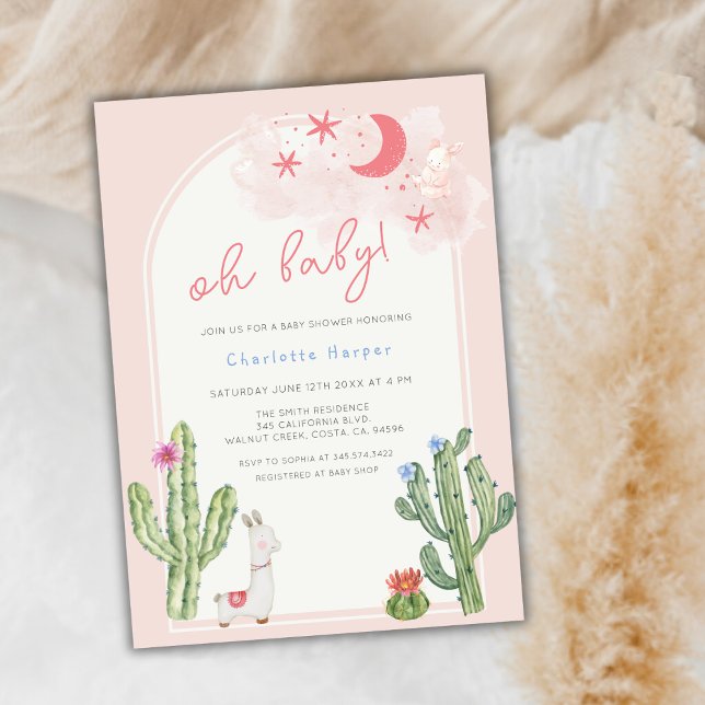 Neutral Pink Boho Arch Cactus Baby Shower Einladung (Neutral Pink Boho Arch Cactus Baby Shower Invitation)
