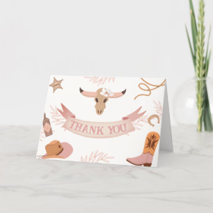 Neutral Pink Boho Wild West Cowgirl Babydusche Dankeskarte
