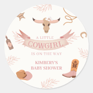 Neutral Pink Boho Wild West Cowgirl Babydusche Runder Aufkleber