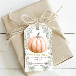 Neutral Pumpkin Eucalyptus Fall Baby Shower Favor Geschenkanhänger