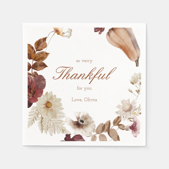 Neutral Pumpkin Watercolor Fall Baby Shower Napkin Serviette (Vorderseite)