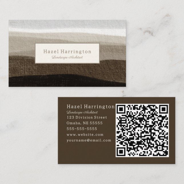 Neutral QR Code Business Card Abstrakt braun Visitenkarte (Vorne/Hinten)