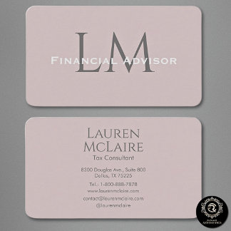 Neutral Rose Taupe Monogram Business Card Visitenkarte