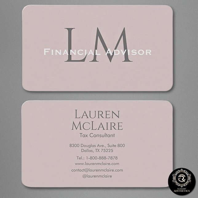 Neutral Rose Taupe Monogram Business Card Visitenkarte (Von Creator hochgeladen)