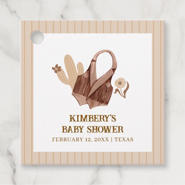 Neutral Rustic Boho Cactus Cowgirl Baby Shower Geschenkanhänger (Vorderseite)