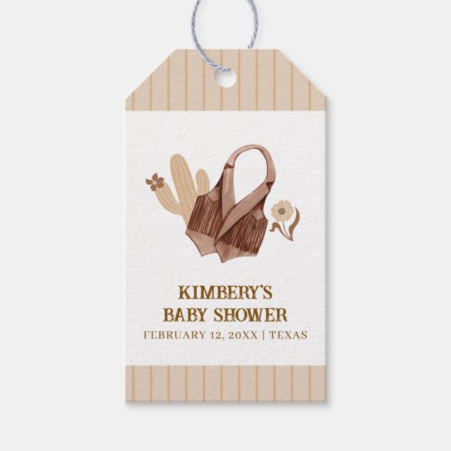 Neutral Rustic Boho Cactus Cowgirl Baby Shower Geschenkanhänger (Vorderseite)