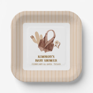 Neutral Rustic Boho Cactus Cowgirl Baby Shower Pappteller