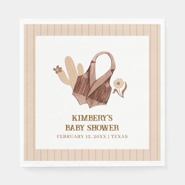 Neutral Rustic Boho Cactus Cowgirl Baby Shower Serviette (Vorderseite)