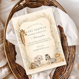 Neutral Safari Jungle Animals Baby Shower Einladung