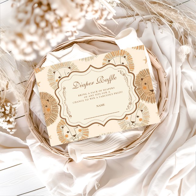 Neutral Safari Lion Baby Shower Diapper Raffle Begleitkarte (Von Creator hochgeladen)