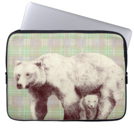 Neutral Sage Plaid Bear Laptopschutzhülle
