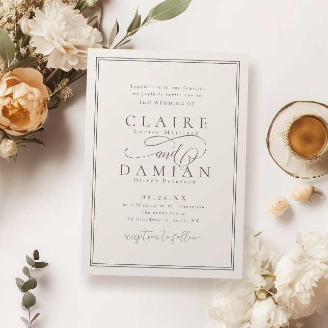 Neutral Simple Elegance Romantische Script Hochzei Einladung (Neutral Simple Elegance Romantic Script Wedding Invitation)