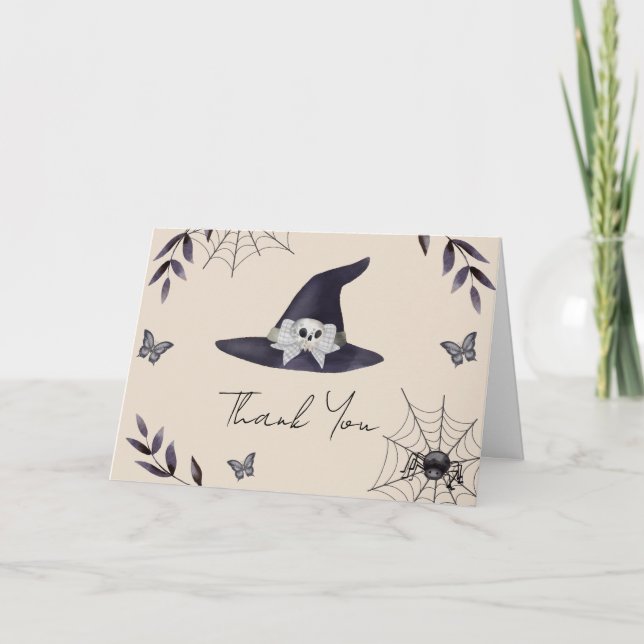 Neutral Simple Little Boo Witch Hat Baby Dusche Dankeskarte (Vorderseite)