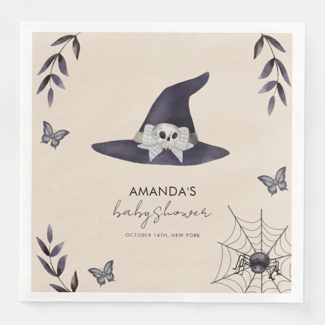 Neutral Simple Little Boo Witch Hat Baby Dusche Serviette (Vorderseite)
