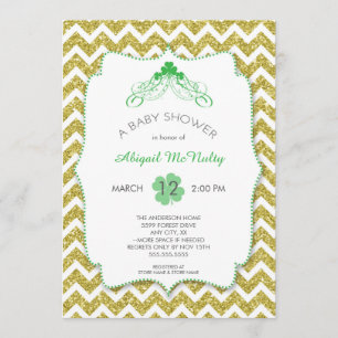 NEUTRAL St Patrick's Day Baby Shower Gold Glitzer Einladung