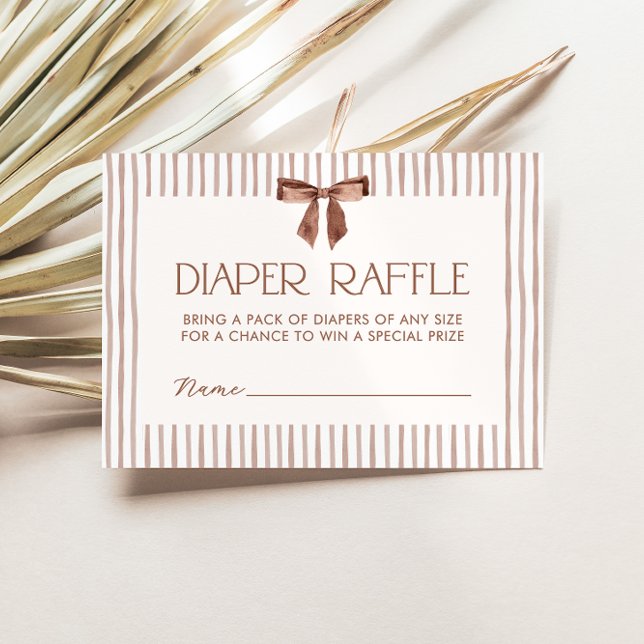 Neutral Striped Bow Diaper Raffle Begleitkarte (Von Creator hochgeladen)