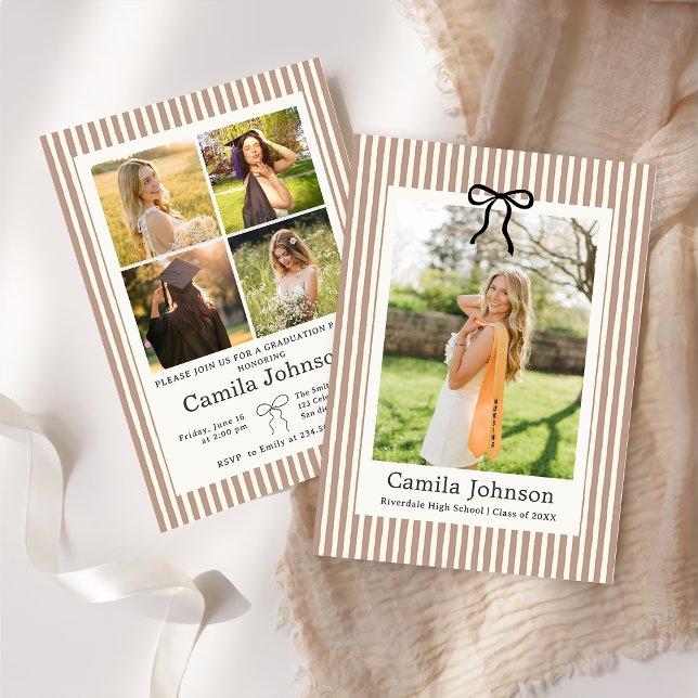 Neutral Striped Graduation Invitation Einladung (Von Creator hochgeladen)