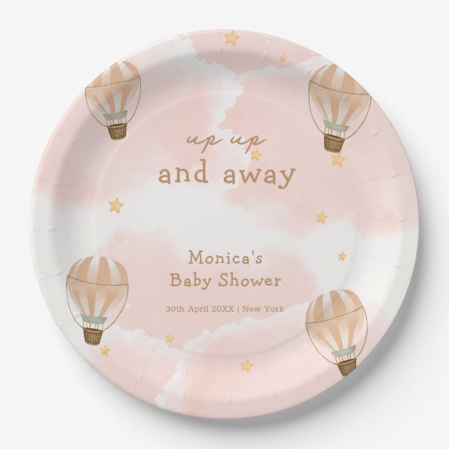 Neutral Sweet Cloud Hot Air Ballon Babydusche Pappteller (Vorderseite)