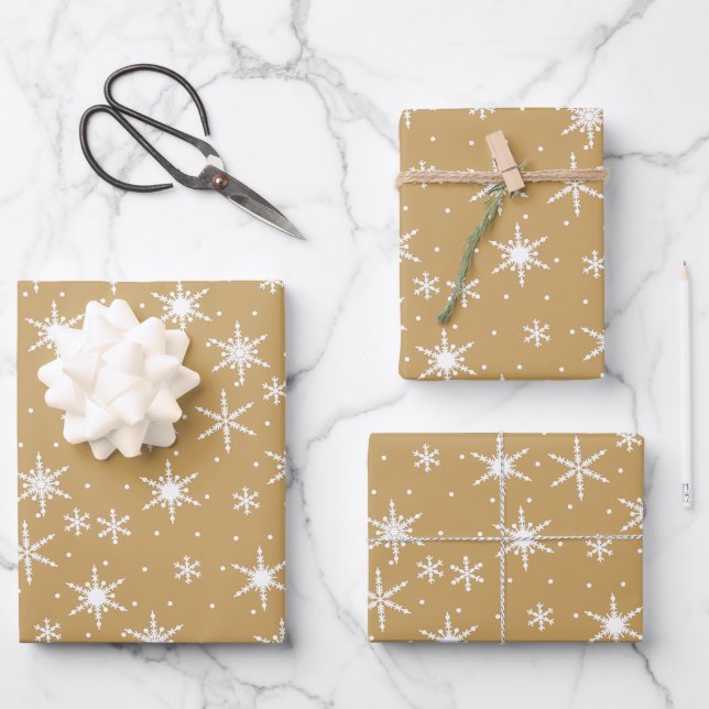 Neutral Tan Boho Snowflake Muster Geschenkpapier Set (Vorderseite)