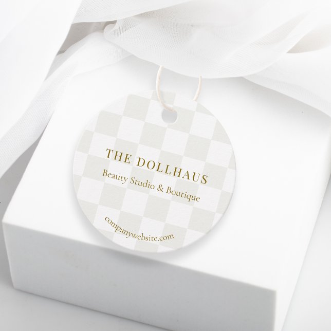 Neutral Tan Checkerboard Boutique Packing Hang Geschenkanhänger (Von Creator hochgeladen)