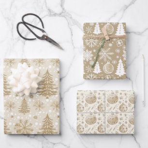 Neutral Tan Festive Weihnachtsbilder Geschenkpapier Set