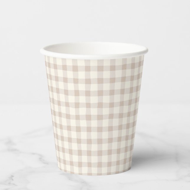 Neutral Tan Gingham Pappbecher (Vorderseite)