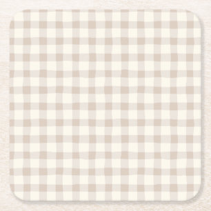 Neutral Tan Gingham Rechteckiger Pappuntersetzer