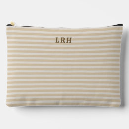 Neutral Tan Stripe Vintage Tiny Initials Monogram Zubehörtasche