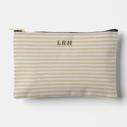 Neutral Tan Stripe Vintage Tiny Initials Monogram Zubehörtasche