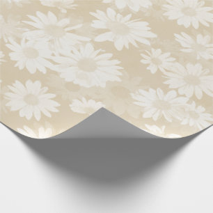 Neutral Tan White Daisies Floral Geschenkpapier