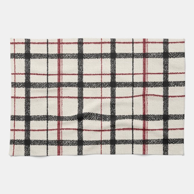 Neutral tartan white black and red geschirrtuch (Horizontal)