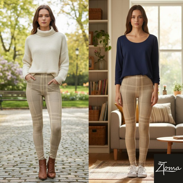 Neutral Taupe Brown Beige Classic Plaid Leggings (Von Creator hochgeladen)