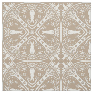 Neutral Taupe White Bunny Rabbit Medallion Design Stoff