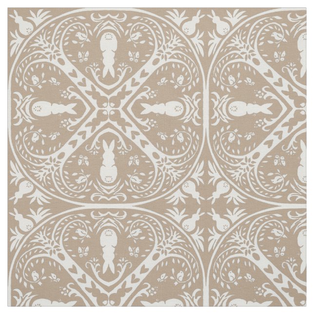 Neutral Taupe White Bunny Rabbit Medallion Design Stoff (Muster)