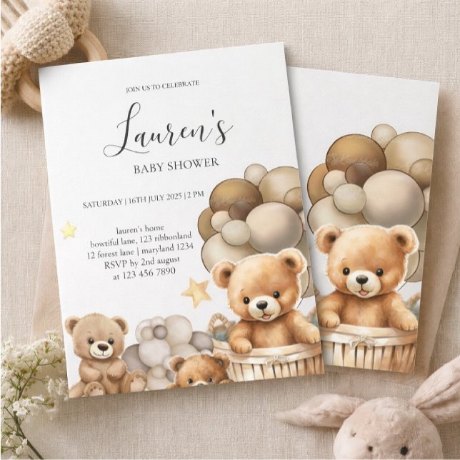 Neutral Teddy Bear Baby Shower Invitation Einladung (Von Creator hochgeladen)