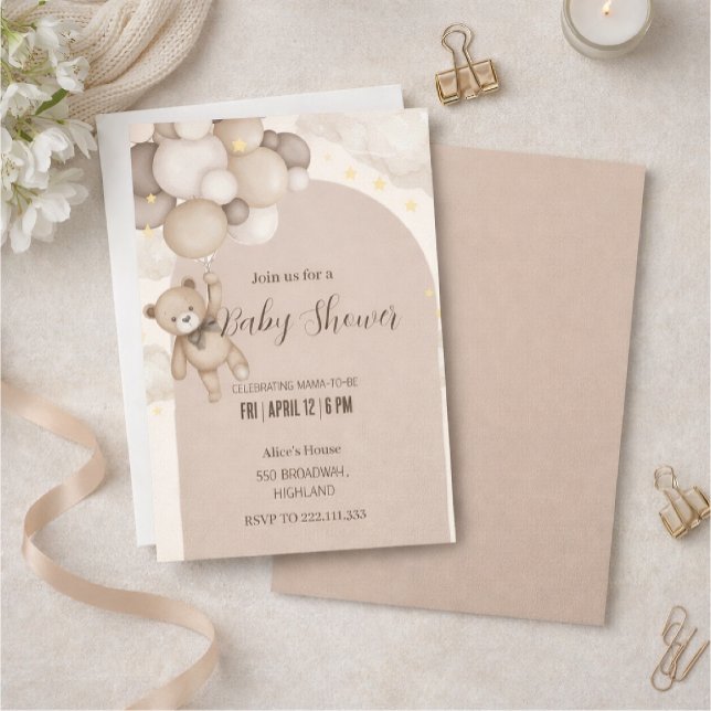 Neutral Teddy Bear Baby Shower Invitation  Einladung (Von Creator hochgeladen)