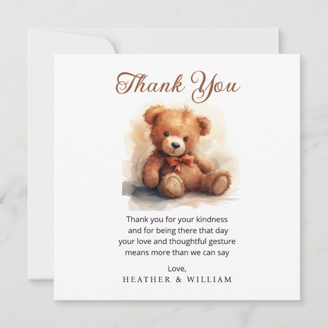 Neutral Teddy Bear Baby Shower Thank You Dankeskarte (Vorderseite)