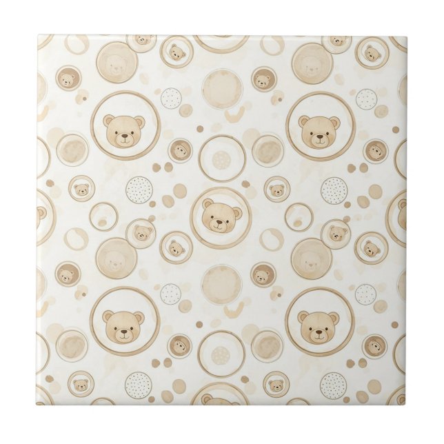 Neutral Teddy Bear Circle Pattern Beige Baby (1) Fliese (Vorderseite)