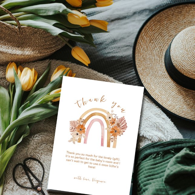Neutral Terracotta Boho Rainbow Floral Baby Shower Dankeskarte (Neutral Terracotta Boho Rainbow Floral Baby Shower Thank You Card)