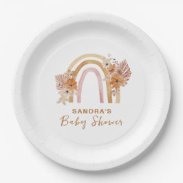 Neutral Terracotta Boho Rainbow Floral Baby Shower Pappteller